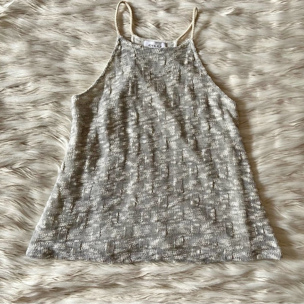 Gilli Grey Cream White Knot Flowy Swing Tank Top Sz S